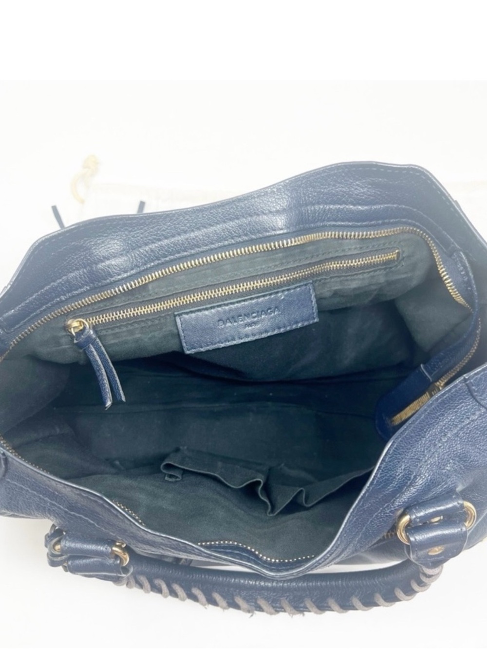 Balenciaga Blue Leather Braided-Handle Shoulder Bag with Gold Hardware - Picture 6 of 6